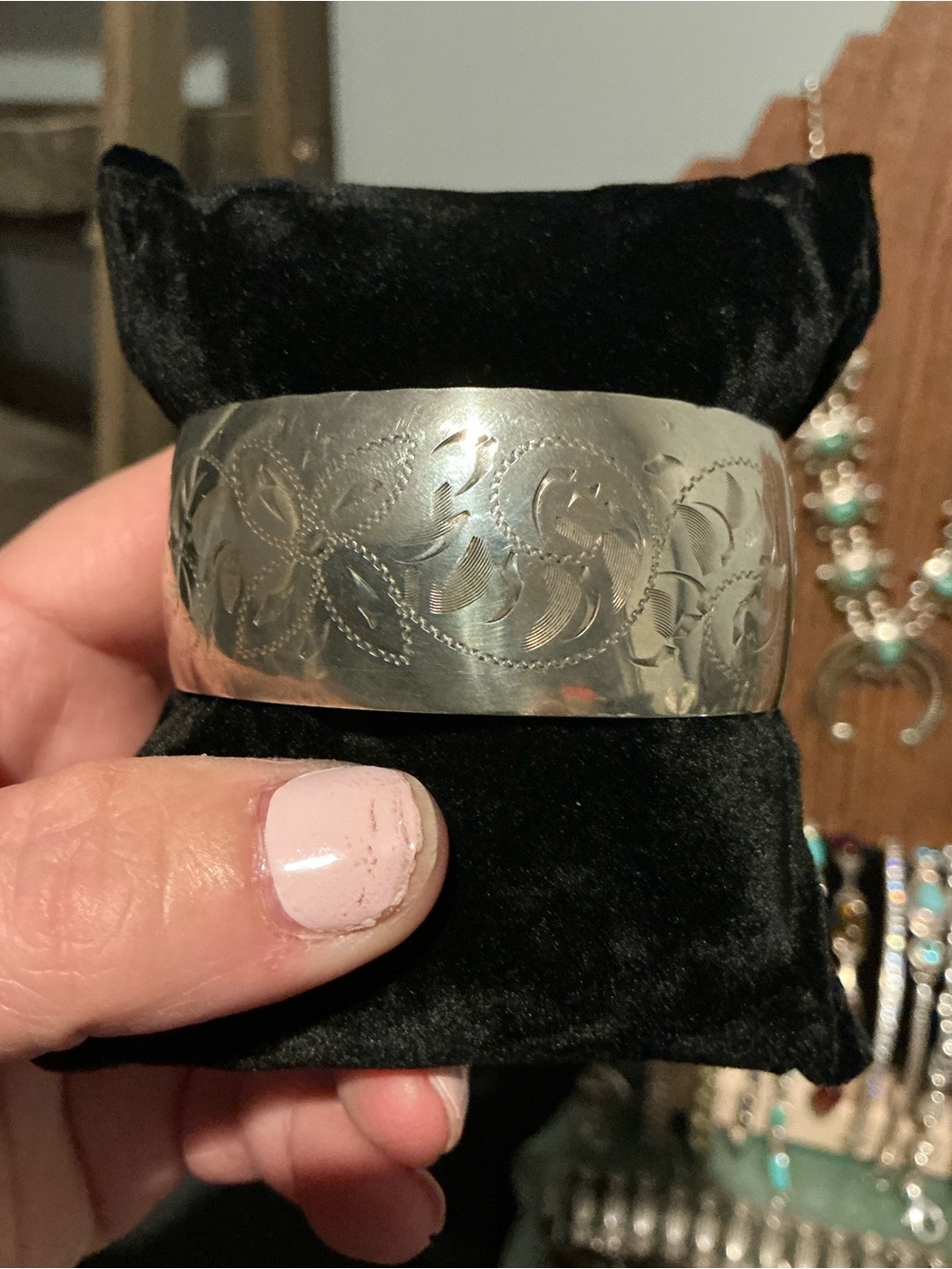 Sterling Silver Engraved Floral Cuff Bracelet Zack Burkett 20g- Silver